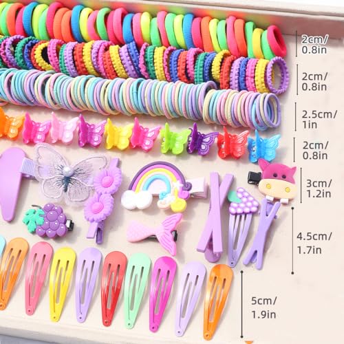 INSKIDS 844-teiliges Haar-Zubehör-Set für Mädchen, Bonbonfarben, Nylon-Haargummis, elastischer Pferdeschwanz-Halter, Gummiband für Babys, Kinder, Cartoon-Haarspange für dickes und dünnes Haar