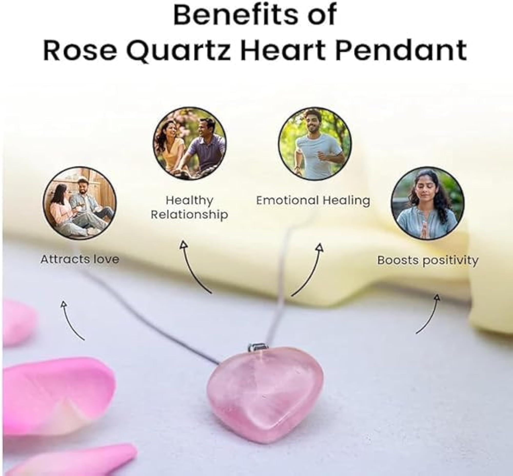 Natural Rose Quartz Heart Crystal Pendant, 2 PC Set