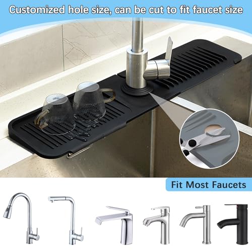 Silicone Sink Splash Guard Mat with Slanted Design,24*5.5 Inch Large Non-Slip Base,Multi-Surface Protector for Kitchen,Bathroom,Laundry,RV,Easy Clean Water Deflector Accessory(black) — view 5