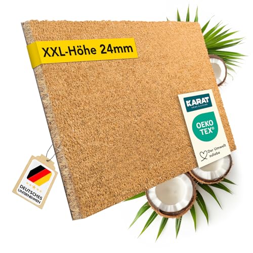 KARAT Fußmatte für Außen und Innen, 50x80 cm Natur XXL-Höhe 24mm, extra Dicke Türmate aus Kokos, Schmutzfangmatte, Kokosmatte mit Rutschfester Rückseite für Haustür, Eingang