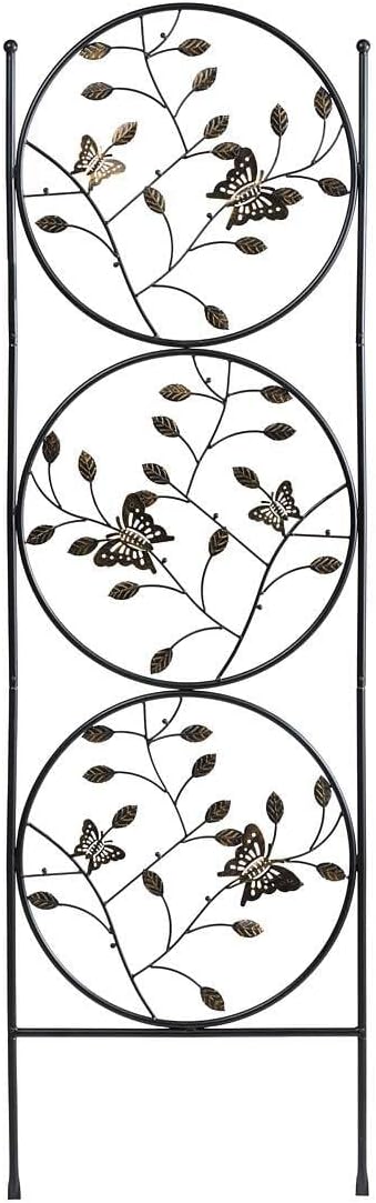Plow & Hearth Laser Cut Metal Butterfly and Vines Trio Garden Trellis, Garden Support for Climbing Flowers, Vines, and Vegetables, Artistic Landscape Accent, Versatile, 24" W x 1" D x 79½"H