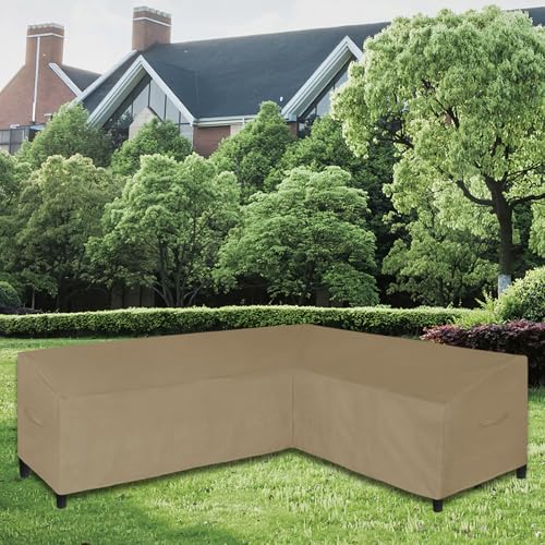 Image of Easy-Going Patio L-Shaped Sectional Sofa Cover, 110 inchX85 inch Waterproof Heavy Duty Outdoor Garden Furniture Cover (Right Facing, Camel)