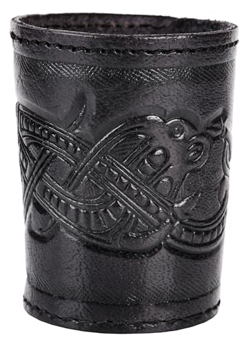 Ulfberth - Viking dice Cup with Embossed Motif - Genuine Leather - Medieval Leather Cup with Engraving (Jelling Style, Black)