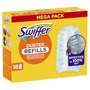 Swiffer Duster - Piumone ricariche, 18 unità, cattura e trattiene 3 volte più polvere e capelli rispetto a uno spolverino tradizionale, efficace contro il 100% delle polveri, manico venduto