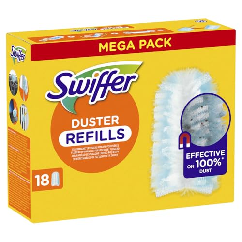 Swiffer Duster Plumero recargas, 18 Unidades, atrapa y retiene 3 x más Polvo y Cabello Que un Plumero Tradicional, eficaz contra el 100% de los Polvo, Mango se Vende por Separado