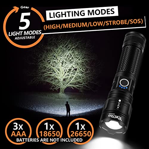 Flashlights High Lumens Led Rechargeable 2 Pack, Super Bright Tactical Flashlight 20000 Lumen Xhp70.2, Zoomable Usb Handheld High Powered Flash Light For Camping, Emergency, (Battery Not Included) #TOP5