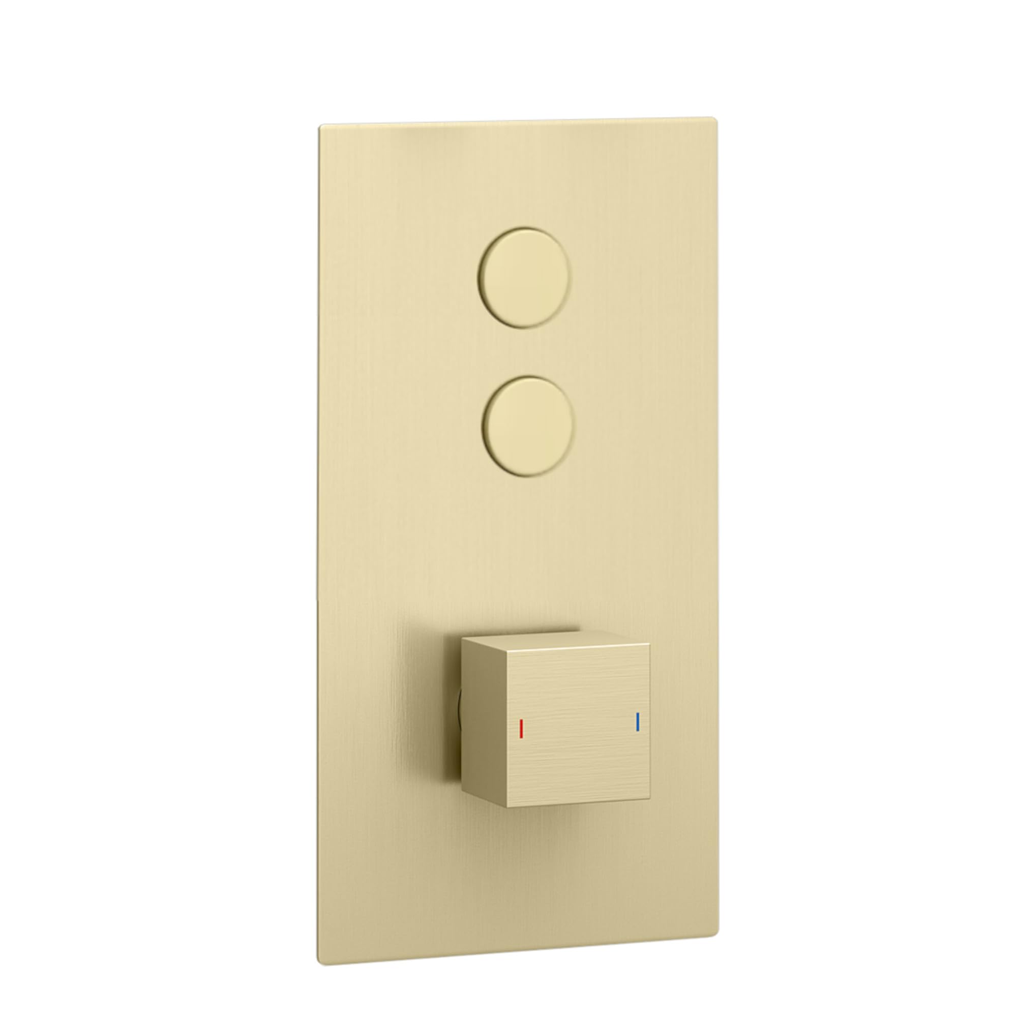 ENKI, Spello, TSV078, Thermostatic Concealed Shower Valve with Push Buttons, Twin Square Taps with Two Outlets, Modern Shower Valve, Brushed Brass