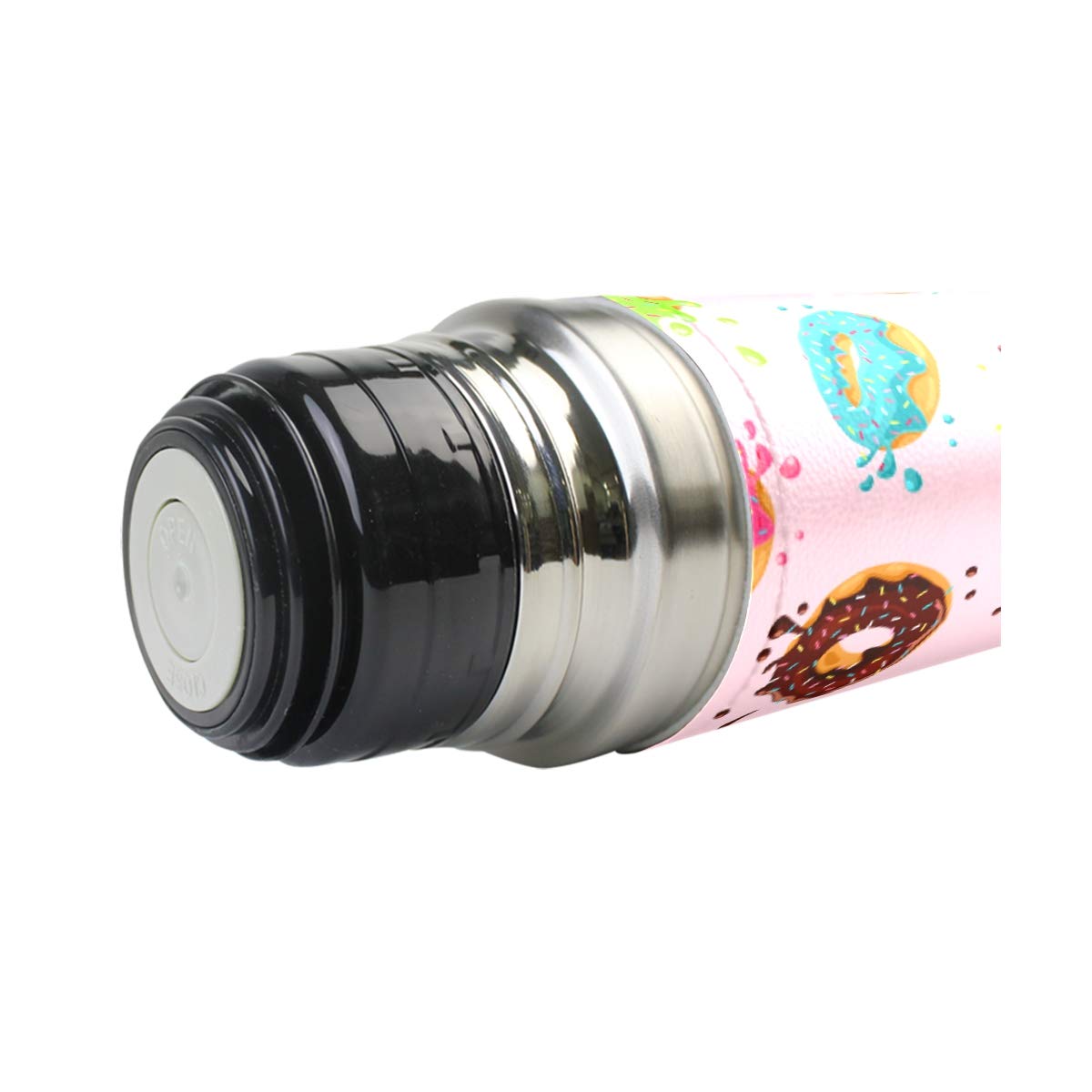 Taza de viaje aislada al vacío de acero inoxidable con doble pared a prueba de fugas, botella de color rosquilla personalizada impresa en cuero genuino envuelta termo termo termo 500 ml