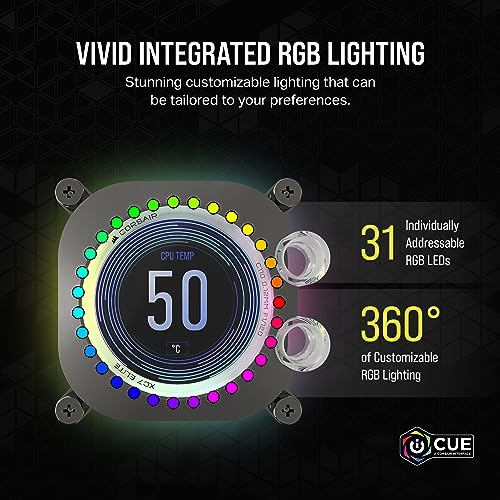 CORSAIR XC7 RGB ELITE LCD Waterblock pour Processeur - Écran LCD 480x480-31 LED RGB - USB-C - Compatible avec Intel LGA 1700, AMD AM5 et plus - Gris Furtif