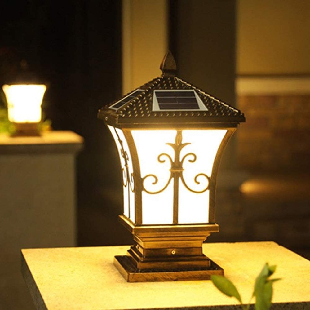 Lampa ogrodowa Zewnętrzna wodoodporna lampa piętna LED Solarna słupek Lampa kolumnowa Odlewany szklany klosz Kwadratowa brama Lampa na filarze Balkon Trawnik Nawa ogrodowa Weranda Podwórko Ulica Lampa