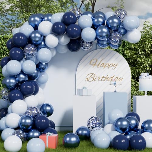Image of AULE Party Balloons 50 Pcs 12 inch Blue Helium Shiny Latex Metallic Confetti Thicken Mix Balloons Wedding Birthday Baby Shower Graduation Carnival Party Decorations