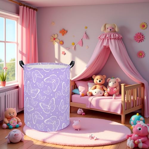 Image of Kids Laundry Basket Baby Hamper Toy Storage Bin for Boys Room Decor Baby Nursery Hamper Gift Baskets for Bedroom Bathroom(Purple Butterfly)