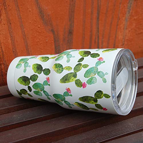 Yiqigo 30 Oz. Double Wall Stainless Steel Vacuum Insulation Travel Mug Crystal Clear Lid Water Coffee Cup - Works Great For Ice Drink, Hot Beverage (Cactus) #TOP5