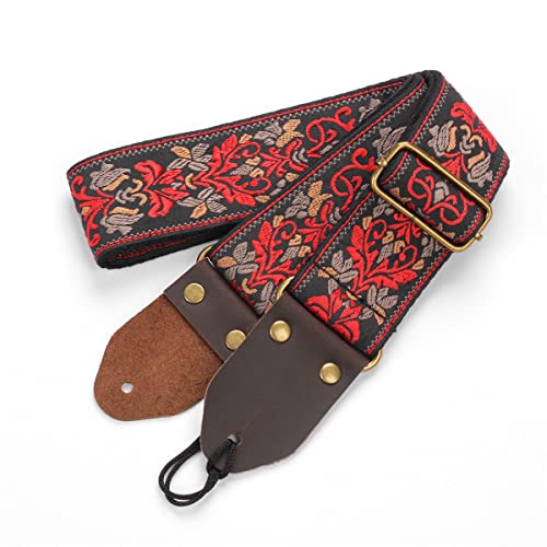 MuzcYM Sangle de Guitare, Sangles de Guitare Vintage Brodées Vintage Tissées avec Extrémités en Cuir Véritable pour… - Les Beatles, Paul McCartney, John Lennon, RIngo Starr, George Harrison MuzcYM Sangle de Guitare, Sangles de Guitare Vintage Brodées Vintage Tissées avec Extrémités en Cuir Véritable pour…