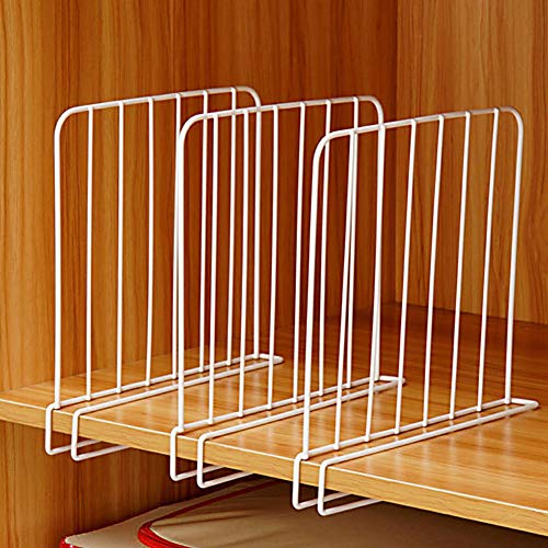 Separadores de estantería, paquete de 3 divisiones de estante en alambre de armario, separadores verticales de organizador, de metal blanco para armarios de armario de madera de oficina de cocina