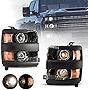 ROXX Headlight Assembly Fit for 2015-2019 Chevy Silverado 2500&3500, Low/High Beam Headlight Replacement for 2015-2019 Chevy Silverado 2500/3500, Black Housing with Clear Lens