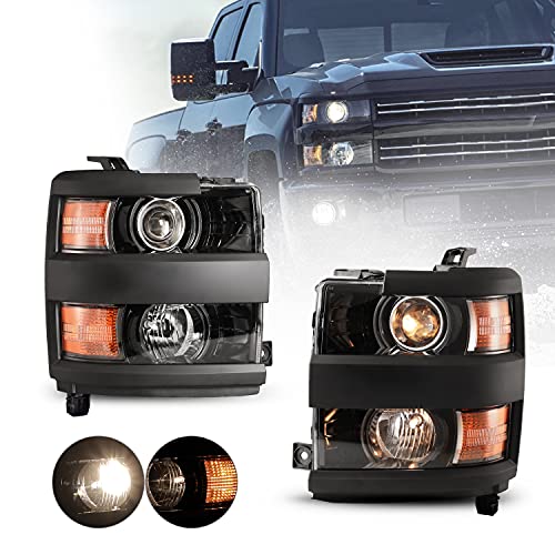 ROXX Headlight Assembly Fit for 2015-2019 Chevy Silverado 2500&3500, Low/High Beam Headlight Replacement for 2015-2019 Chevy Silverado 2500/3500, Black Housing with Clear Lens