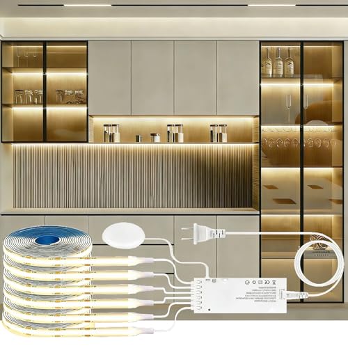 Image of LED Shelf Light 12V,6.56Ft 6-in-1Dimmable Cuttable COB LED Strip Lights,with 60W Adpter Cabinet Light 4000K for Bookshelf, Display Cabinet, Closet, Kitchen and Pantry