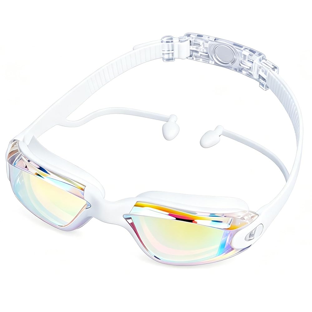 Swimming Goggles, No Leaking Adjustable Swim Goggles Wide Vision Swimming Glasses Silicone Swim Glasses with Free Protection Case Nose Clips Earplus Suitable for Adults Men Women or Teenagers