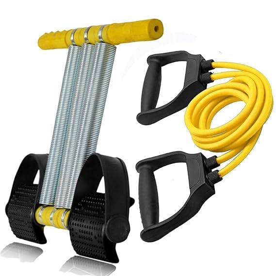 Triple Spring Tummy Trimmer with Double Toning Tube Combo | Full Body Workout Equipment for Men & Women | Portable Home Gym Kit for Abs, Core Strength & Muscle Toning (Yellow)-image-13