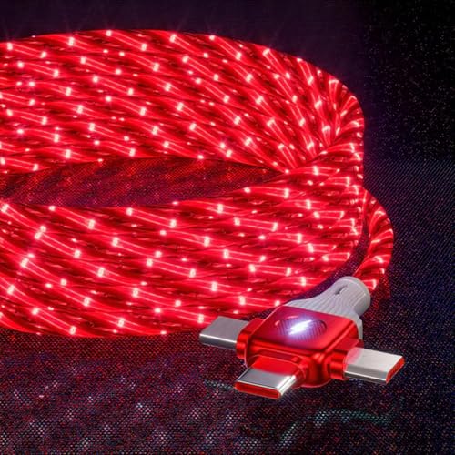Image of IHAO Multi Ports Starry Light-Up USB Cable USBC MicroUSB Connectors Durable Fast Charging Cables Visible Current Flow for Almost All Devices-6in1 Star Red