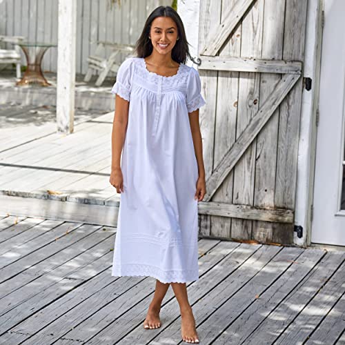 Alexander Del Rossa White Cotton Nightgowns for Women, Summer Nightgowns for Women Soft Cotton2
