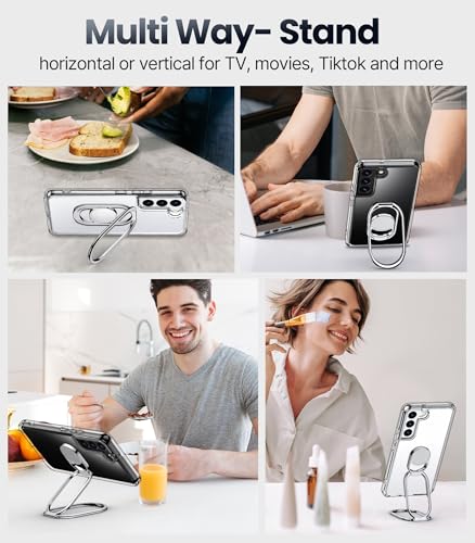 Image of SHIELDS UP for Galaxy S21 FE Back Cover with Stand, Samsung S21 FE Case Clear with Double Ring Holder [Adjustable & Foldable] Shockproof Protective Cover for Samsung Galaxy S21 FE, Clear