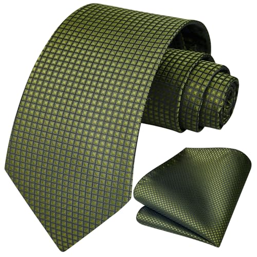 Image of HISDERN Mens Ties Plaid Tie and Pocket Square Set Classic Woven Formal Checkered Neckties & Handkerchief Wedding Party