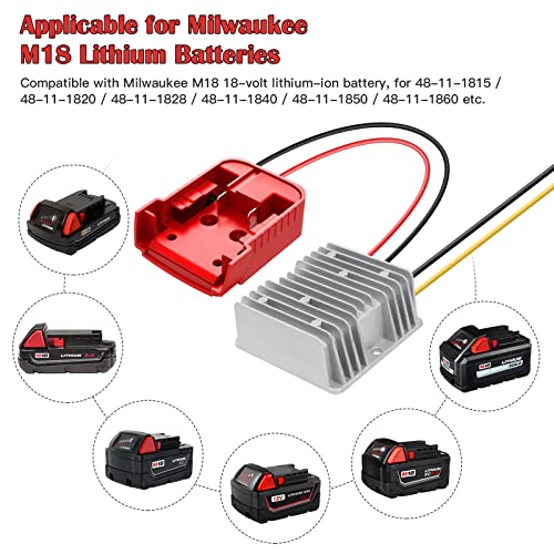 Image of DC Power Aadpter for Milwaukee M18 Battery 18V to 12V Step Down Voltage Converter 15A MAX 180W Inverter Automatic Buck Converter DC Voltage Regulator with Upgraded Low Voltage Protection (2 Packs)