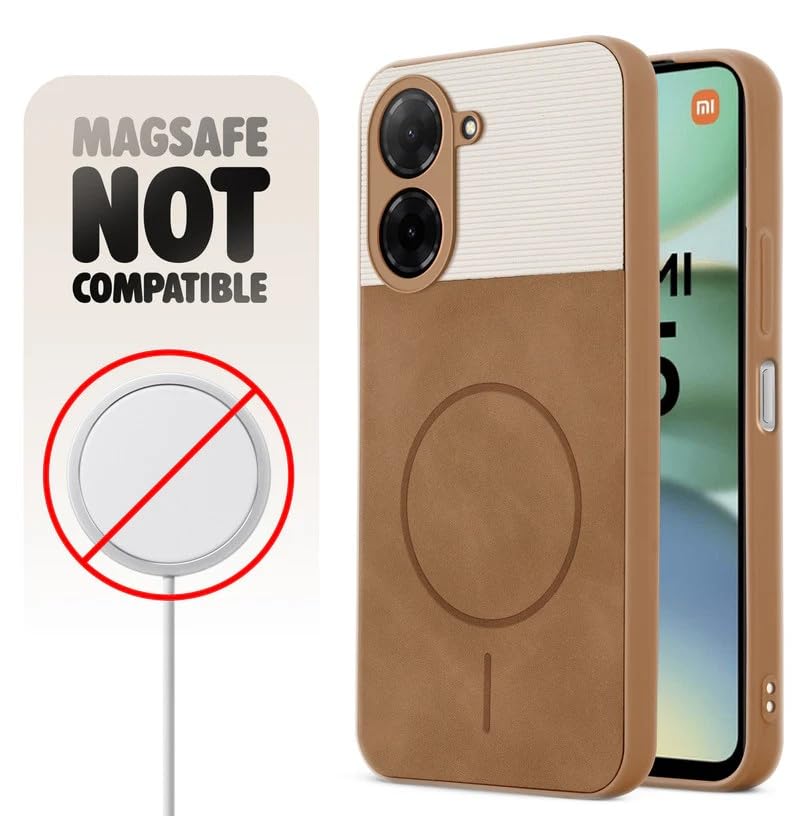 Image of Bintage CASE Mac Safe Design Hard Light Weight Back Case | Soft Border Camera Protect | Dual PU Leather Finish Back Cover Compatible for Mi REDMI A5 4G - White & Brown