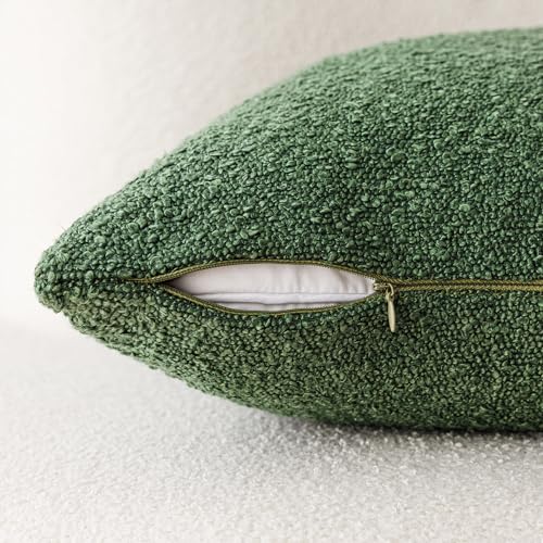 Image of Foindtower Set of 2, Decorative Textured Boucle Throw Pillow Covers Accent Solid Pillow Cases Neutral Cozy Couch Cushion Case for Chair Sofa Bedroom Living Room Home Decor 24 x 24 Inch Hunter Green