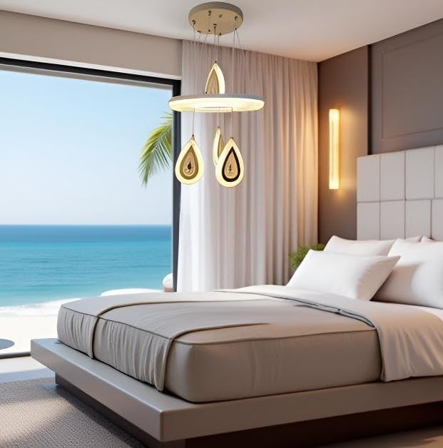 Image of Lyse Decor Metal, Acrylic Chandelier, Jhumar Light for Hall Ceiling, Jhoomer for Living Room, Creative 3 Ring Hanging Pendant Lamp with Height-Adjustable for Bedroom, Dining Room (White)