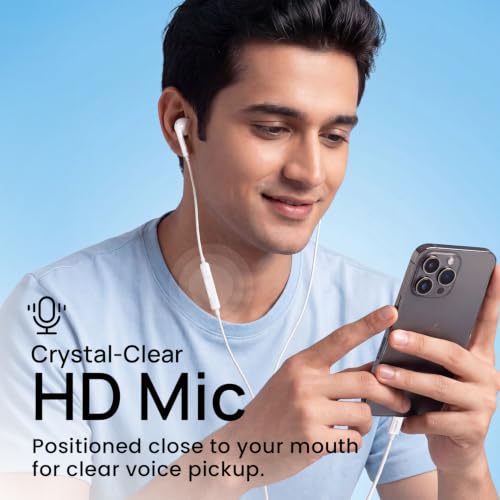 Image of HAMMER Nova 4 Lightning Earphones with Mic, 13mm Drivers, Powerful Bass, MFB Control, Ergonomic Half in-Ear Wired Earphones for iPhones - White