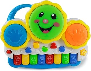 Brinquedo Piano Pianinho Musical Baby Infantil Som Bichos Tambor Sol Com Luzes