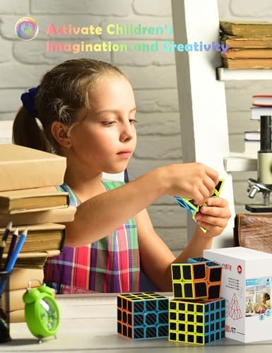ROXENDA Magiczna Kostka, Speed Cube Set z Kostka Prędkości 2x2 3x3 4x4 Piramida (Włókno Węglowe)
