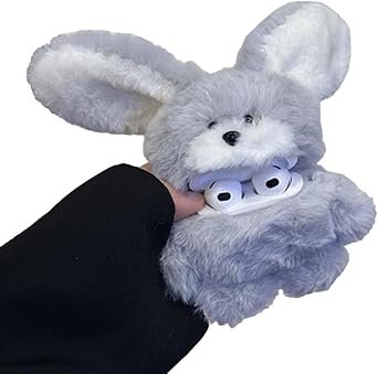 Cute Plush Case Compatible with Airpods Pro Charging Case, Long Ears Bunny Faux Fur Earphone Case, Creative Fluffy Furry Earphone Case Shockproof Cover for Airpods Pro