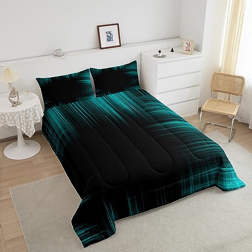 Image of Feelyou Geometric Artistic Smear Comforter Set King Size, Green and Black Comforter for Kids Toddler Modern Geometric Bedding Set Abstract Graffiti Art Duvet Set Durable Quilt Set