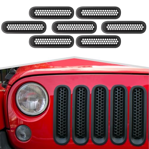 Image of Front Grille Mesh Inserts fit for Jeep Wrangler JK & JKU 2007-2017 Black Grill Mesh Front Grille Guard Clip-on Trim Covers Exterior Accessories