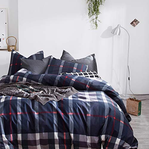 Wellboo Navy Plaid Comforters Queen Women Men Blue Geometric Tartan Bedding Comforter Sets Cotton Boys Adults Preppy Buffalo Check Warm Quilts Girls Navy Blue Boho Grid Dorm Blankets Soft Farmhouse #TOP1