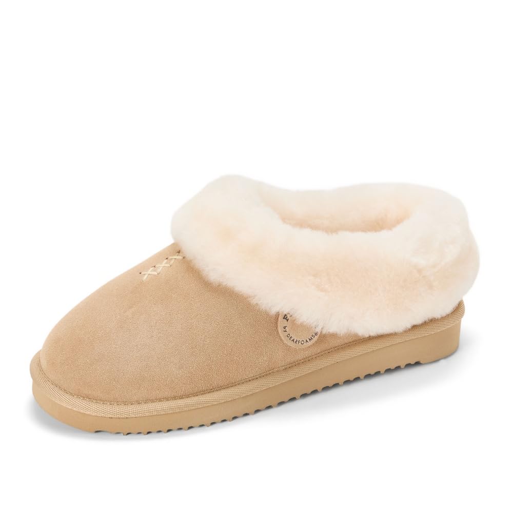 Fireside By Dearfoams Womens Adelaide Slippers Genuine Shearling Suede Scuff Memory Foam Slip-in House Shoes