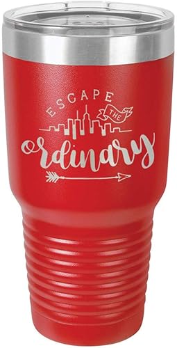 Vaso de viaje de acero inoxidable con popote y tapa superior deslizante de 30 onzas, color rojo, de ESCAPE THE ORDINARY, comparado con Yeti Rambler