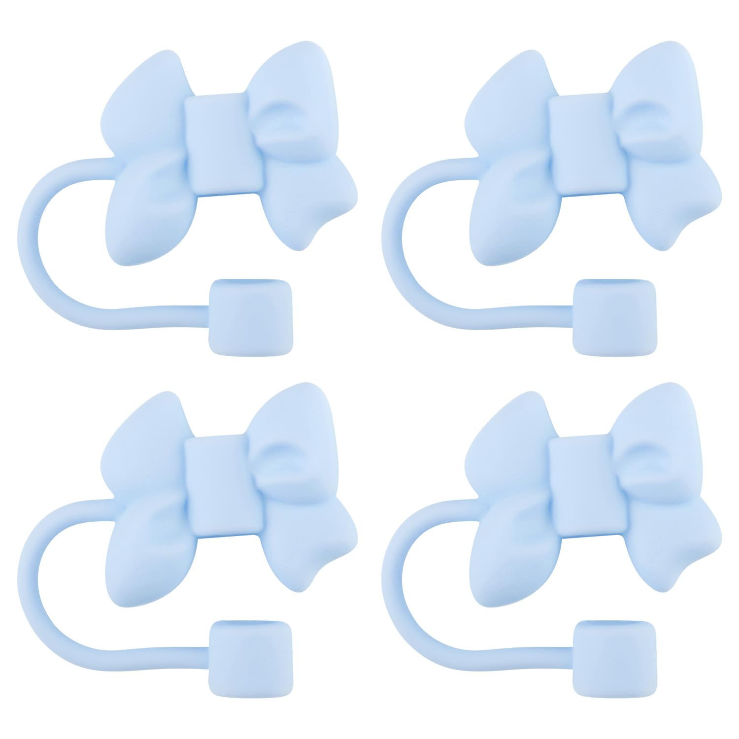 Wellrun 4 Pcs Cute Bow Straw Covers for Stanley Cups,8-10mm Silicone Toppers for 30/40 oz Tumblers,Reusable Dust-Proof Caps,Cup Accessories for Outdoor,Parties(Blue)
