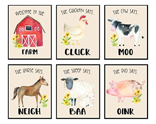Image of Silly Goose Gifts Barn Animal Nursery Wall Art Barn Decor for Baby Kids Class Room - Set of 6 Prints 8x10 (Welcome To The Farm)