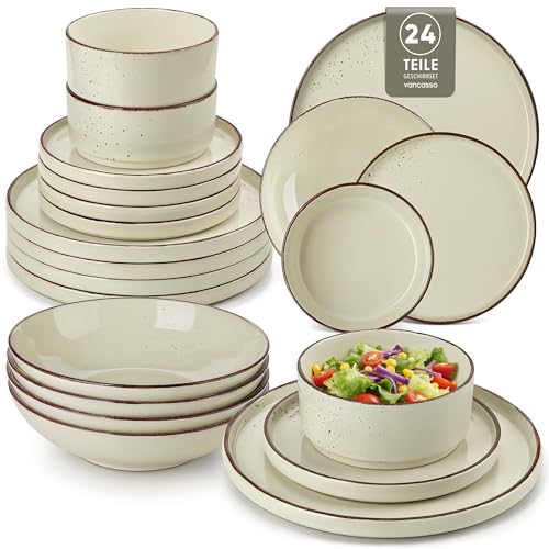 Geschirrset 6 Personen, vancasso NAVIA 24-tlg Hochwertiges Steingut...
