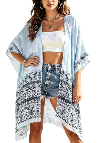 Image of Spicy Sandia Kimonos for Women Floral Beach Cover Up Loose Swimsuit Bathing Suit Coverup Cardigan for Summer Swimwear