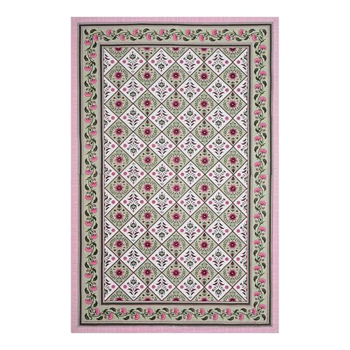 Image of 100% Cotton Single Bedsheet with 1 Pillow Cover | 240 TC Pure Cotton Flat Bed Sheet | Traditional Jaipuri Printed Bedding Set | Soft & Breathable | 60 x 90 Inch (Rangmahal Single 56)
