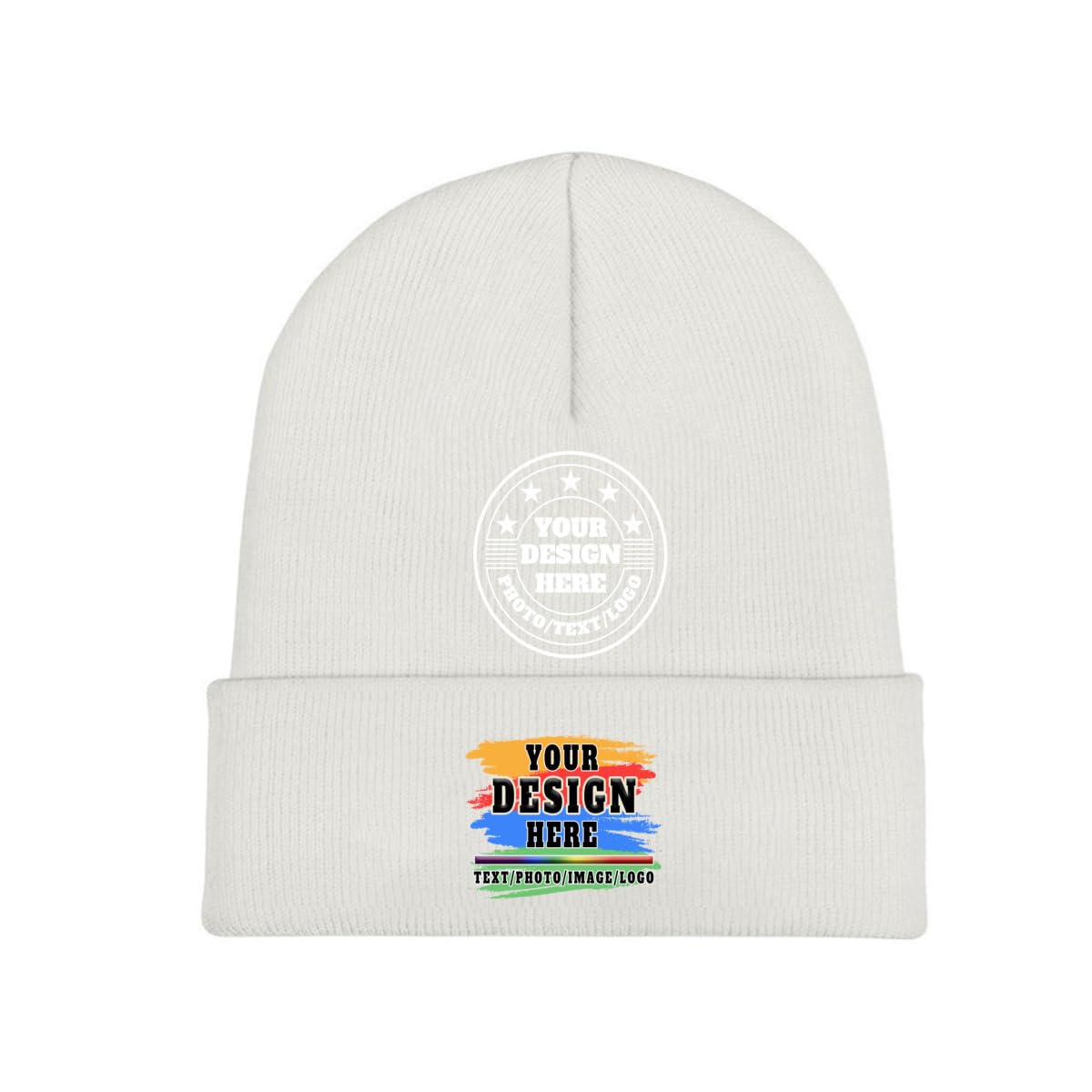 Bulk Custom Beanie Hats for Couples Add Your Text Picture Name Logo Knit Hat for Men & Women Custom Sock Hat Personalized Winter Hats Customized Hats Customized Gifts White