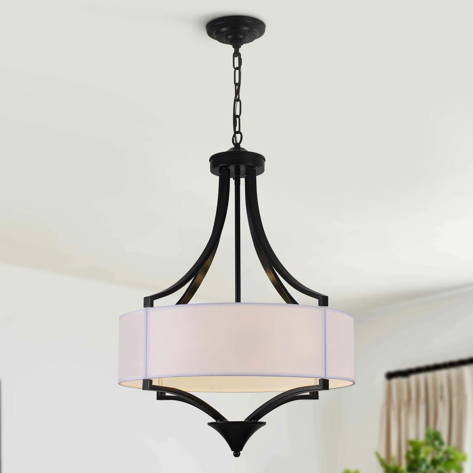 LJHhowe 6-Light Gold Chandelier for Living Room, Fabric Shade, Modern, E14