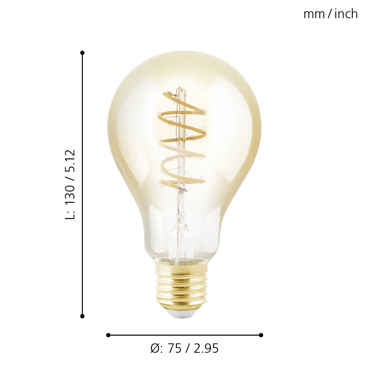 Eglo LED E27 Dimmable Vintage Light Bulb Amber Spiral LED 4 Watt (Equivalent to 24 Watts), 245 Lumen, E27 LED Warm White - Image 2