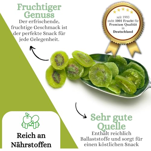 1001 Frucht Kandierte Kiwi Scheiben 250 g leicht geschwefelt I Aromatische Kandierte Früchte I Premium Trockenfrüchte Kiwi als gesunder Früchte Snack Müslifrüchte Knabberei
